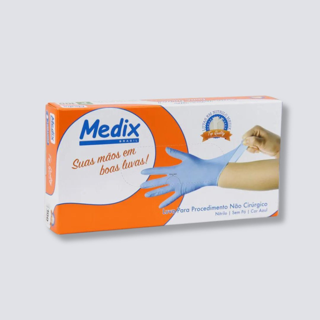 Luva nitrílica sem pó (uso geral), caixa com 100 unidades - MEDIX