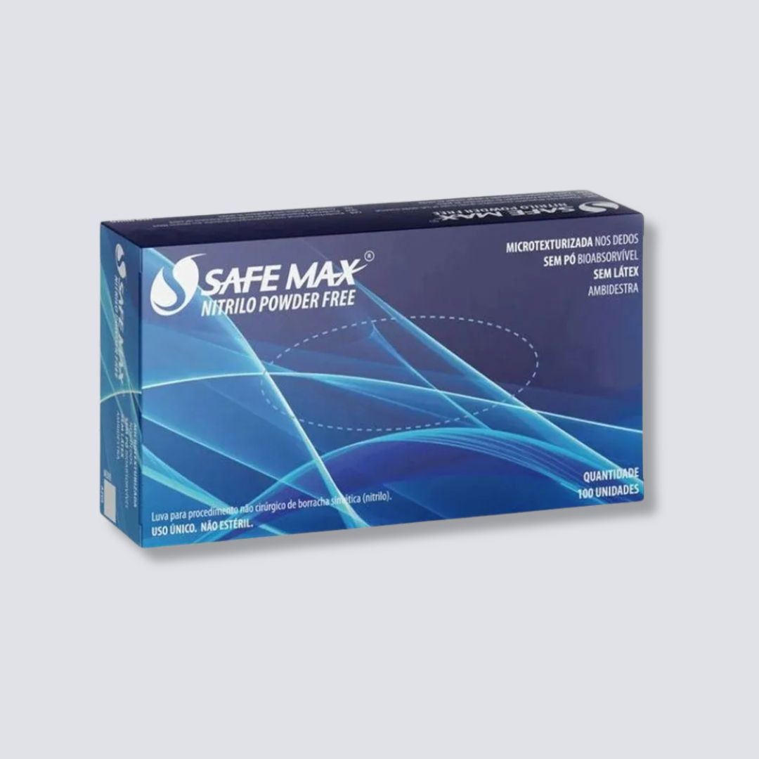 Luva nitrílica sem pó (uso geral), caixa com 100 unidades - SAFEMAX