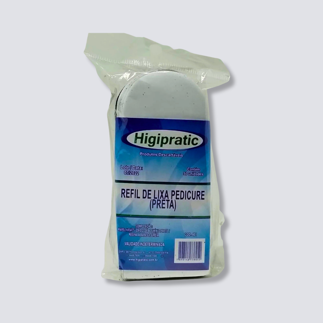 Lixa para os pés (refil) na cor preta 50 unidades Higipratic