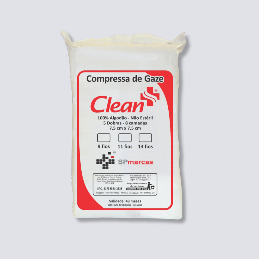 Compressa de gaze com 200 gramas de 9 fios (7,5x7,5cm) - CLEAN ULTRA