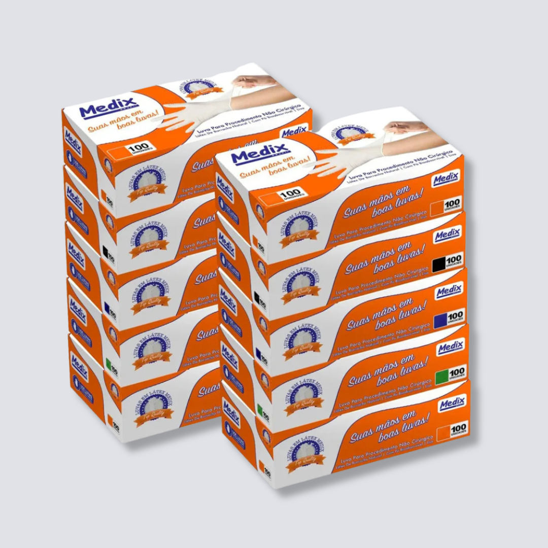 Luva de látex com pó (procedimento), CAIXA FECHADA com 10 unidades - MEDIX