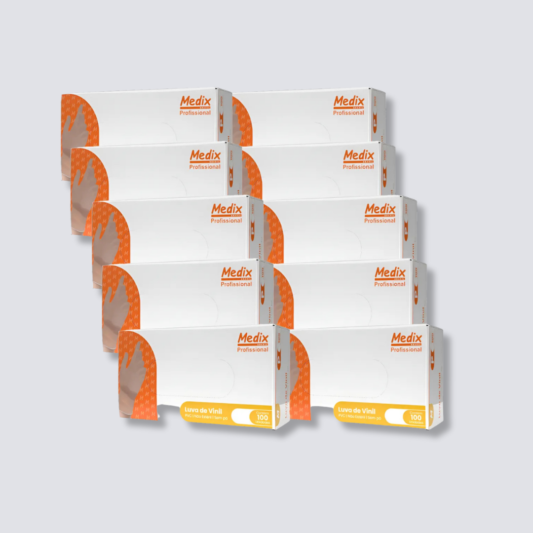 Luva de vinil sem pó (uso geral), CAIXA FECHADA com 10 unidades - MEDIX