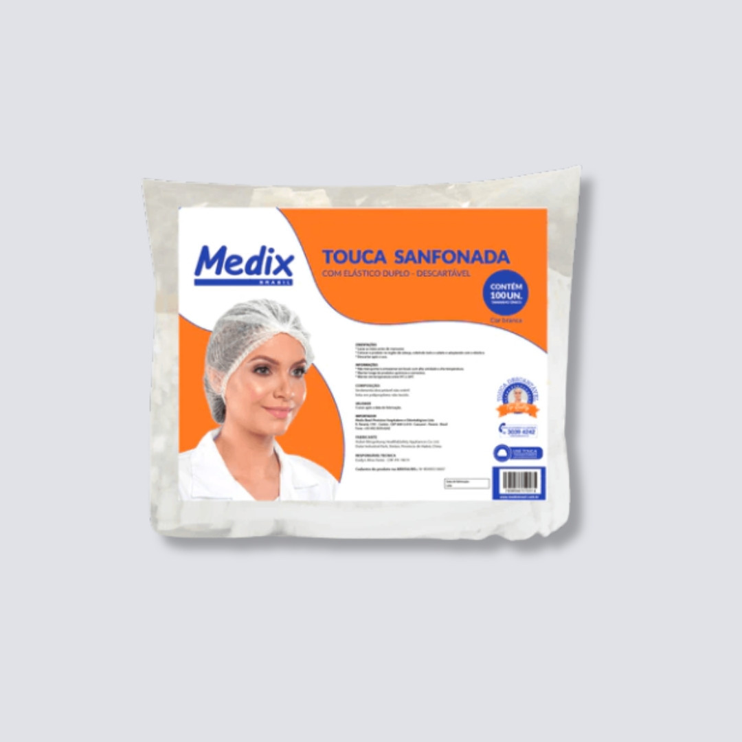 Touca descartável de TNT, tamanho padrão (48x50) com 100 unidades - MEDIX