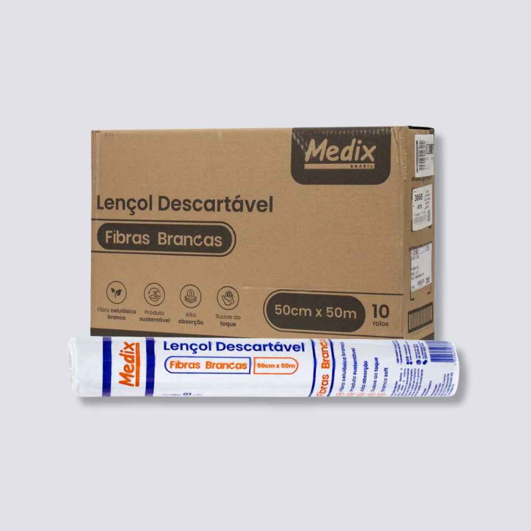Lençol Papel Descartável Branco Rolo 50cm x 50m Caixa com 10 Rolos Medix