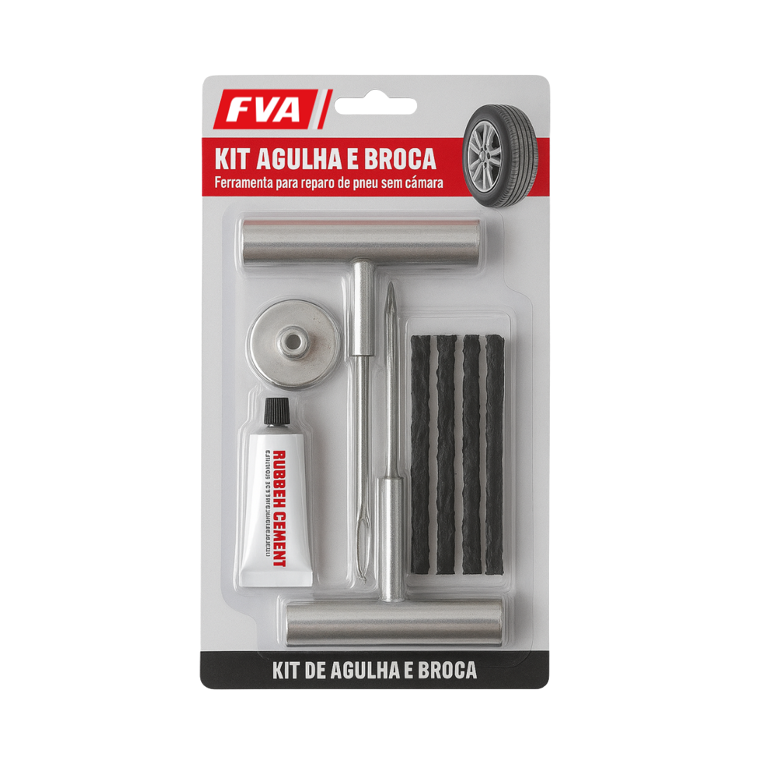 Kit Agulha e Broca Para Conserto  Pneu Com Proteção -Metal 