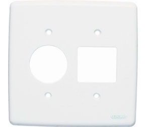 Placa 4x4 para 1 tomada redonda e 2 interruptores