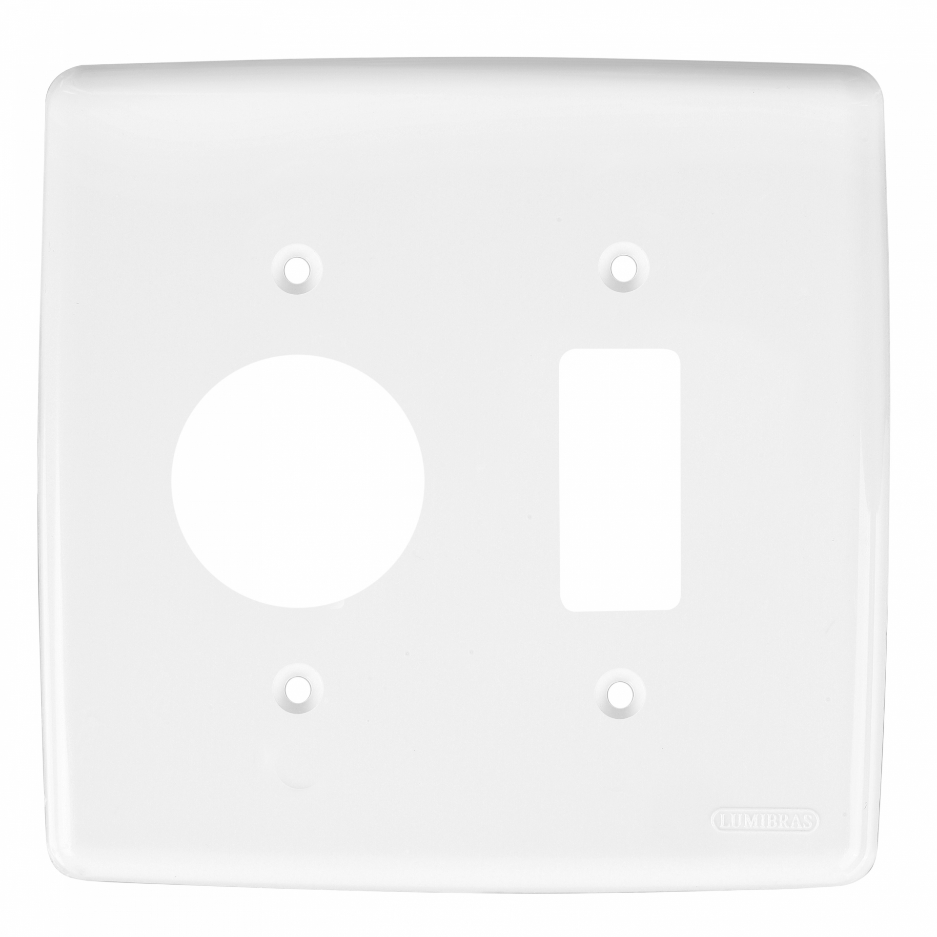 Placa 4x4 para 1 tomada redonda e 1 interruptor